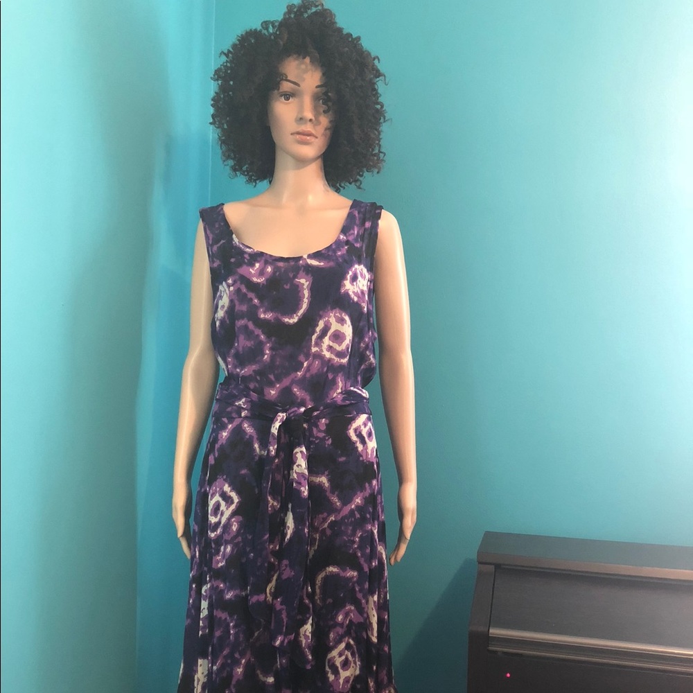Purple Floral Sleeveless Hi-Lo Dress By Diva Sz 1X